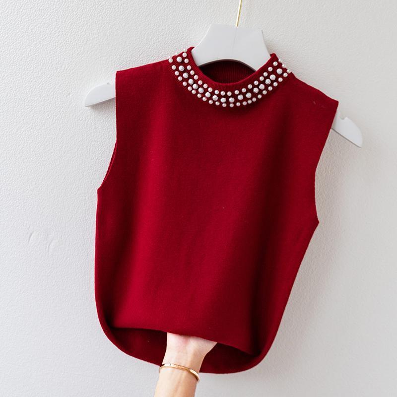 Áo Ba Lỗ Dệt Kim, Dành Cho Nữ, Đính Đá, Không Tay, Áo Thun Dệt Kim, Áo Vest 1