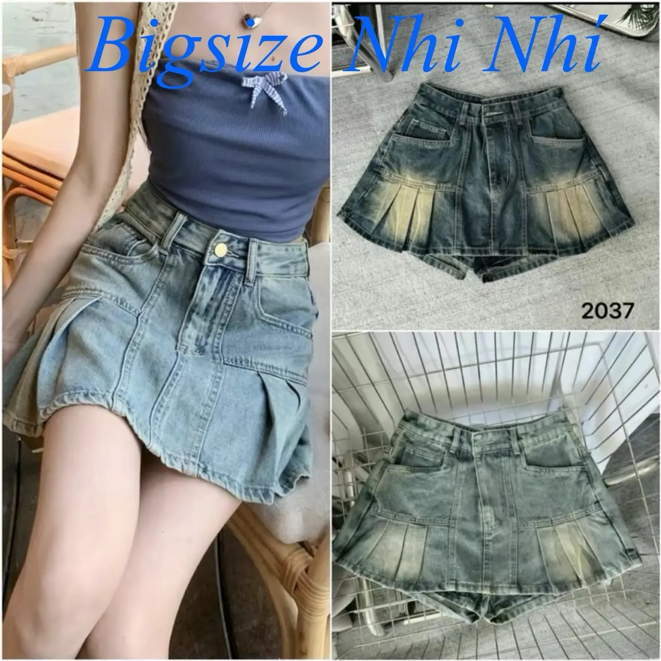 ( HOT ) Quần váy Jean Xếp ly đẹp ( Bigsize :50-85kg ) MS :2037