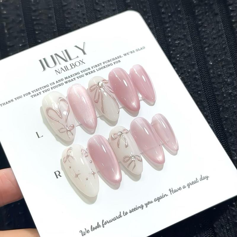 Nailbox Thiết Kế Nơ Mắt Mèo Cô Dâu Xinh Y2K 253 Women Nữ - Bộ Kit 10 Nail, Keo Mini, Dán Nail Chuyên Dụng, Dũa Mini, Giấy Lau, Cây Tăm Gỡ Nail Làm Nail