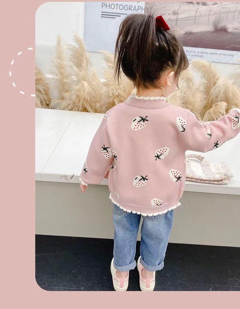 Product Introduction of Girl's Knitted Cardigan 2024 Autumn Clothing New Children Toddler Baby Fashionable Sweater Cardigan Top Coat 3
