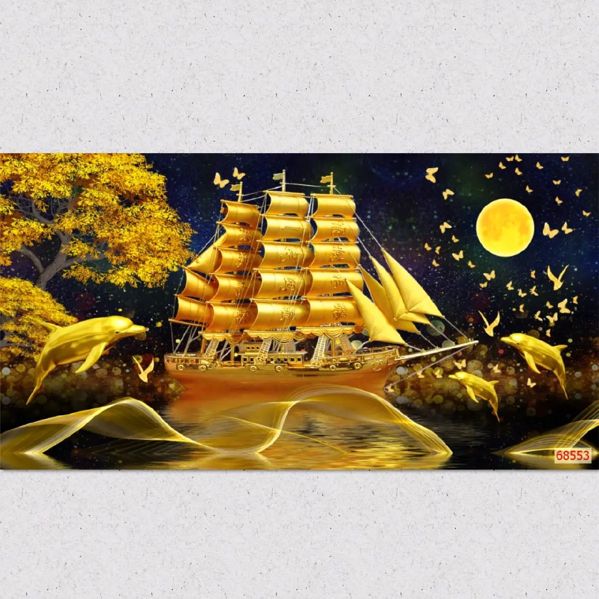 Tranh 3D Thuận Buồm Xuôi Gió dán tường in trên vải lụa (shop sẽ gửi kèm keo dán)