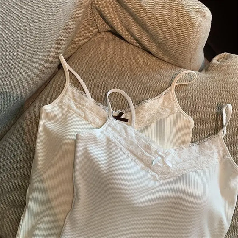 Áo Yếm Có Đệm, Dành Cho Nữ, Với Nơ Ren Chắp Vá, Áo Ba Lỗ Gợi Cảm Women Top Voi 7