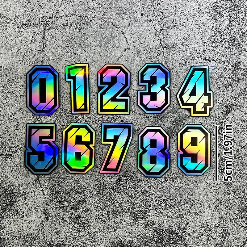 Laser Effect Digital Number Sticker, Universal Creative Logo Waterproof Outdoor Decorative Sticker, Car Exterior Accessories for Motorcycle Body Scratches Cover Laptop Luggage Mailbox 1