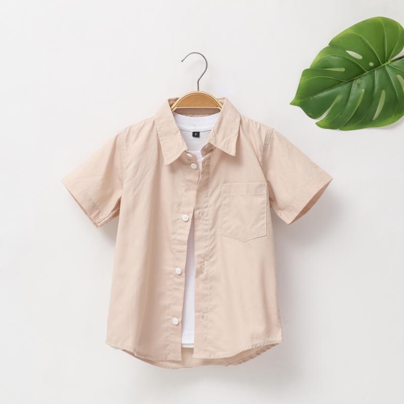 BAJU KEMEJA LENGAN PENDEK ANAK LAKI LAKI BASIC PINK POLOS KATUN POPLIN USIA 5-14 TAHUN 2