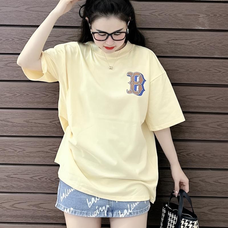 Áo phông chữ  3158 cotton khô - Chữ Bờ ngực in pét, cổ tròn, form rộng từ 40-75kg Top Nữ Thun Đen Women Trắng Voi Nhung