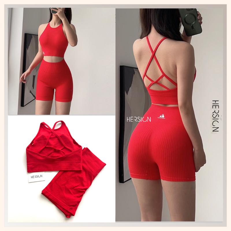  Set đồ tập gym nữ hot trend Set đồ yoga nữ áo bra cách điệu quần đùi  HERSIGN-SET153M 