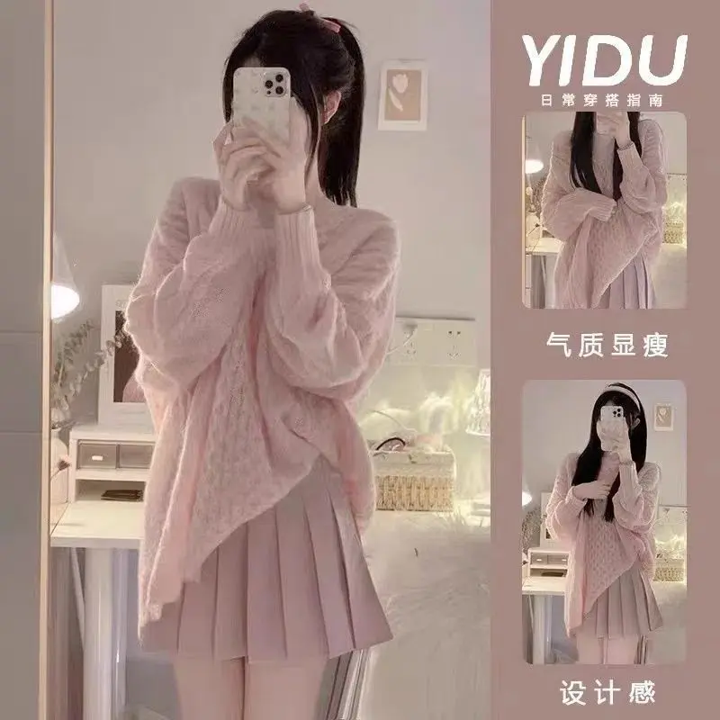 Quần Áo Nữ, Ngoại Cỡ, Bộ Đồ Thu Đông, Nữ 2024 Hàng Mới Về, Mỏng Vừa Vặn, Nhẹ Nhàng Và Rộng Rãi, Áo Len, Váy Xếp Ly, Bộ Hai Mảnh