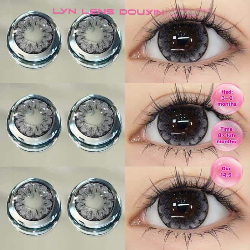 Lens Cận & 0 độ -Kính áp tròng xám 12 cánh hoa long lanh hotdouyin giãn tròng 0 đến 7 độ -14.5mm