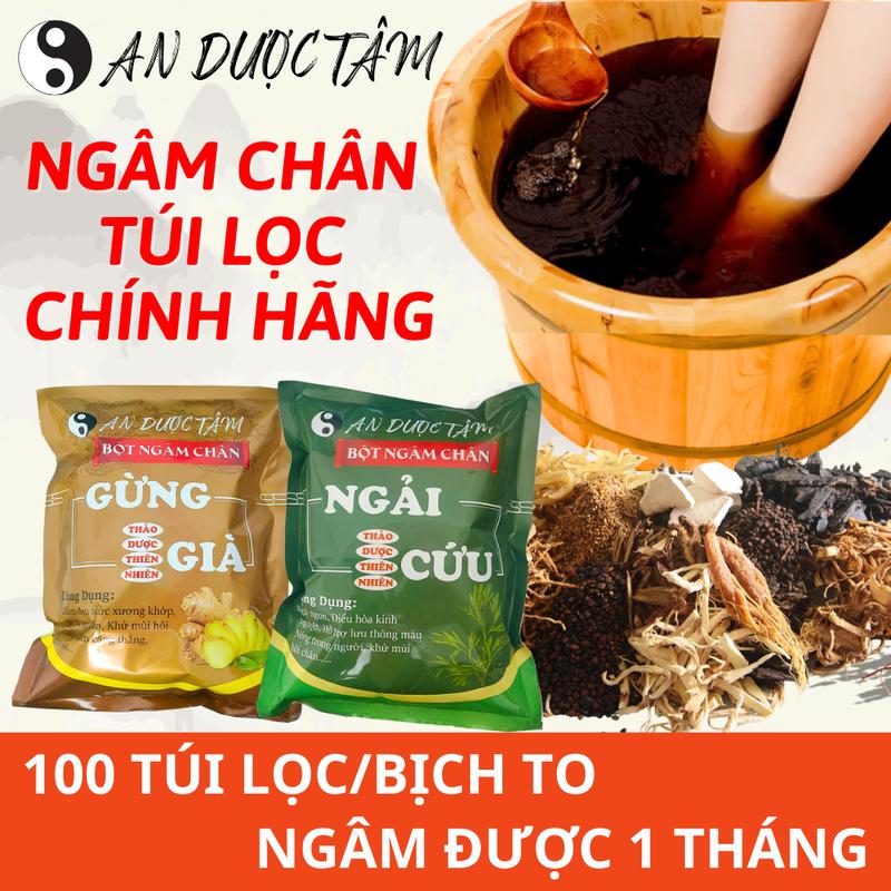  An Dược Tâm - COMBO 1 Bịch Bột Thảo Dược Ngâm Chân Gừng Già - Ngải Cứu. Bịch 100 Túi Lọc Tiện Dụng Giảm Đau Nhức Xương Khớp Ngủ Ngon Tê Bì Tay Chân Massage 