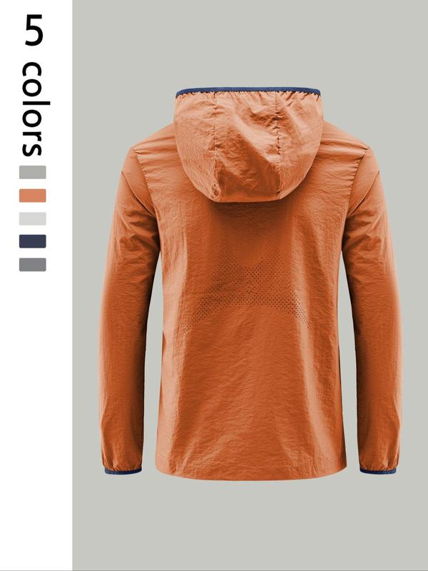 Men's Solid Color Pocket Zip Up Jacket, Regular Fit Breathable Sun Protection Outerwear for Outdoor Activities, Casual Comfy Men's Sportswear for All Seasons 8