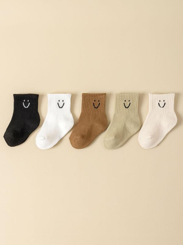 Unisex Baby's Smile Face Print Crew Socks, Soft Comfy Breathable Socks for Daily Wear, Kid's Socks for All Seasons 2