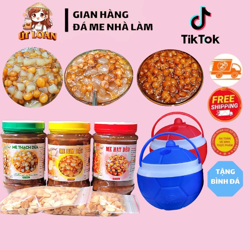 [TẶNG BÌNH] Combo 3 hủ (hủ 550gr) 1,6kg mix: (ME DẺO, ME RIM ĐÁC, ME ĐÁC MÍT, ME DỪA NƯỚC, ME DỪA NƯỚC MÍT, ME THẠCH DỪA, ME TRUYỀN THỐNG) tặng bình đá trái banh 1,2lít màu ngẫu nhiên, kèm 2 gói đậu phộng rang 3