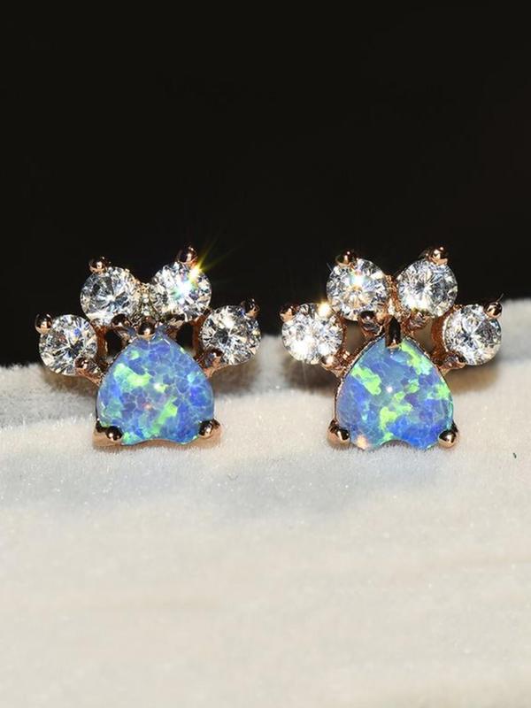 Women's Elegant Rhinestone Decor Stud Earrings, 1 Pair Exquisite Trendy Cat Paw Design Stud Earrings, Fashionable Luxury Jewelry for Women & Girls for Daily & Party Decor 2