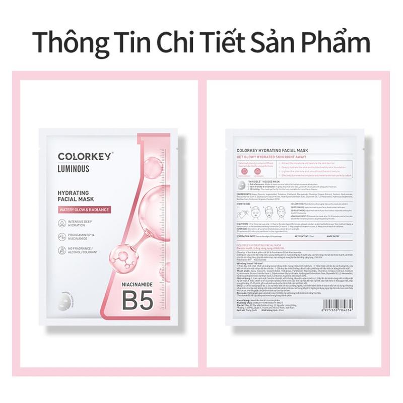 {Beiling Beauty Makeup} Mặt Nạ Giấy Cấp Ẩm Colorkey Luminous Vitamin B5 Facial Mask 25ml Skincare Collagen 6