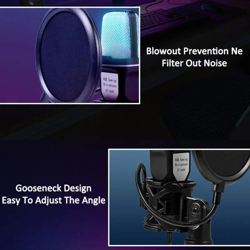 USB Powered Desktop Microphone With Foldable Bracket, RGB Colorful Lighting Effect Live Streaming Microphone, Gaming Microphone 5