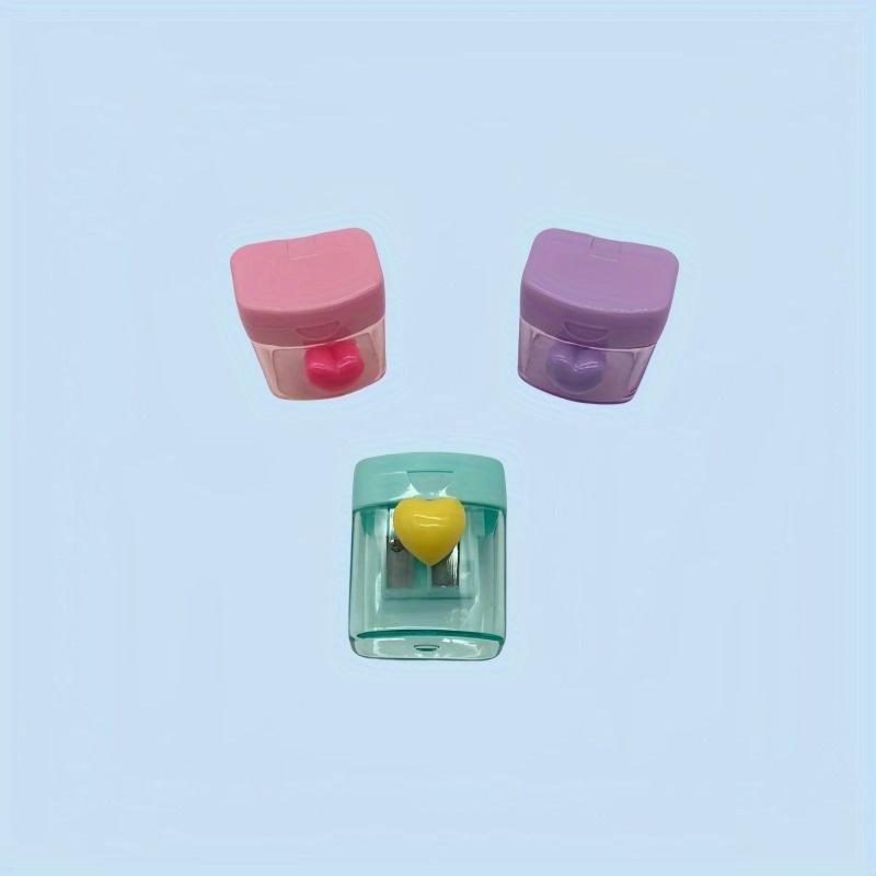 Portable Mini Pencil Sharpener, 1 Count Cute Heart Design Manual Pencil Sharpener with Lid, Stationery Supplies for Home School Office Dormitory 3