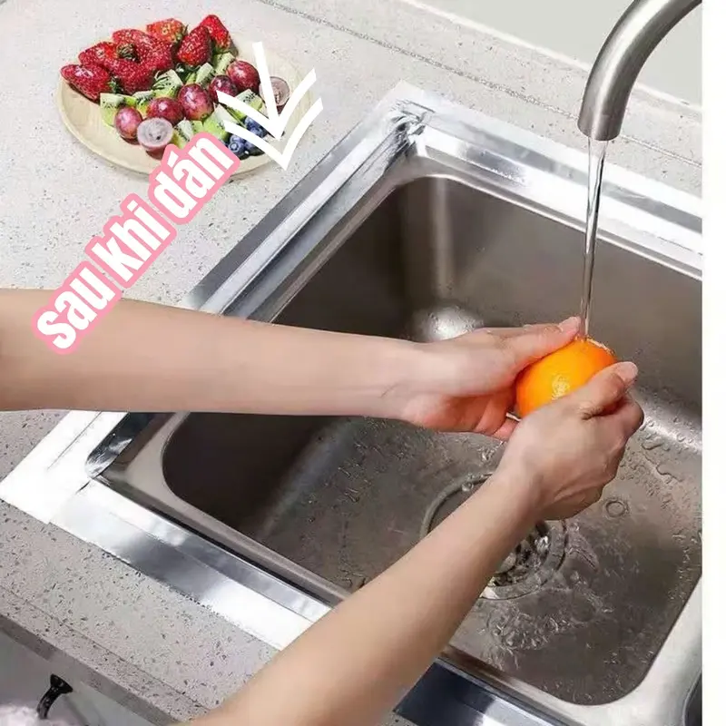 Cuộn băng keo nhôm bạc 5cmx5m dán viền bếp chống thấm nước chống dầu tiện dụng 4