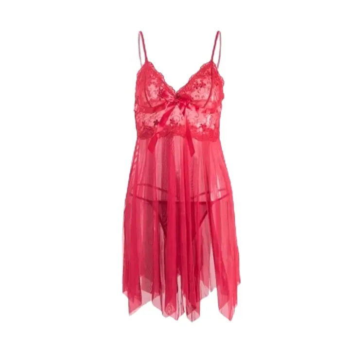 Dress Babydoll Layer kombinasi renda halus variasi pita Leher V neck tali bisa diatur belakang karet