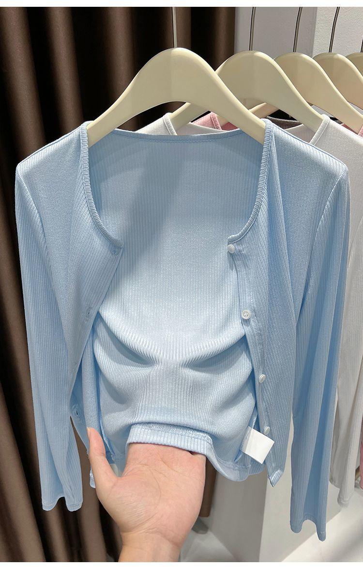 Product Introduction of Tiktok recommendation gray yarn cardigan, thin coat, sunscreen blouse, scarf, women's new office air conditioning shirt, suitable for summer, can be worn outside 13