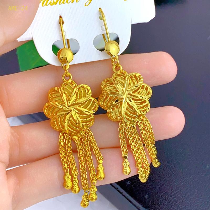 Bông Tai Dài Rỗng Tua Rua Mạ Vàng 24K, Renevo Dubai, Bông Tai Vàng Cát Phóng Đại Ấn Độ Tân Cương, Đồ Trang Sức Giữ Màu, Lô Tại Chỗ 1