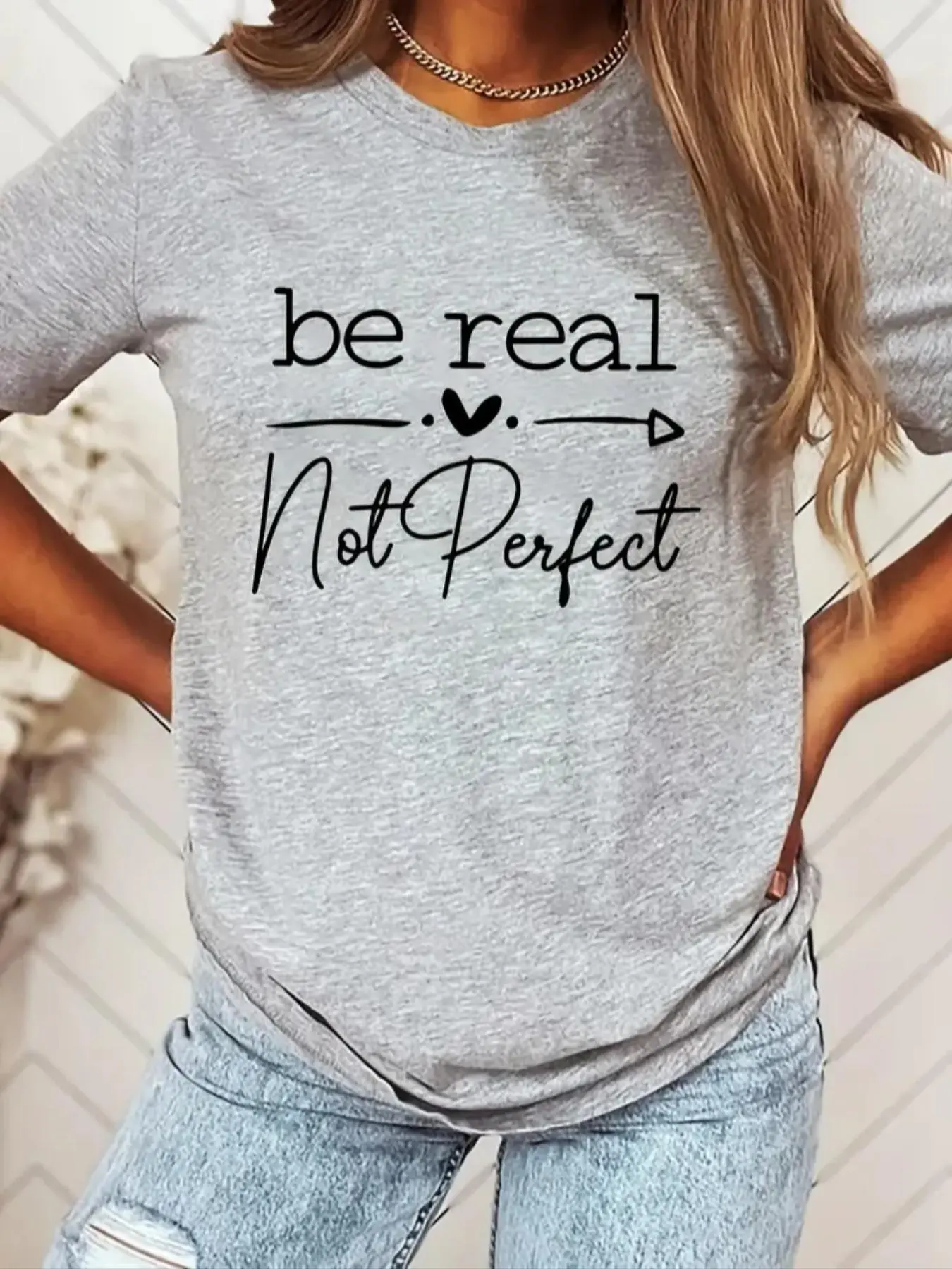 Women's Letter Print Round Neck Tee, Summer Clothes Women, Short Sleeve Crew Neck T-shirt for Summer, Casual Summer Top for Women,  T Shirts for Women,  Summer Outfits 2024
