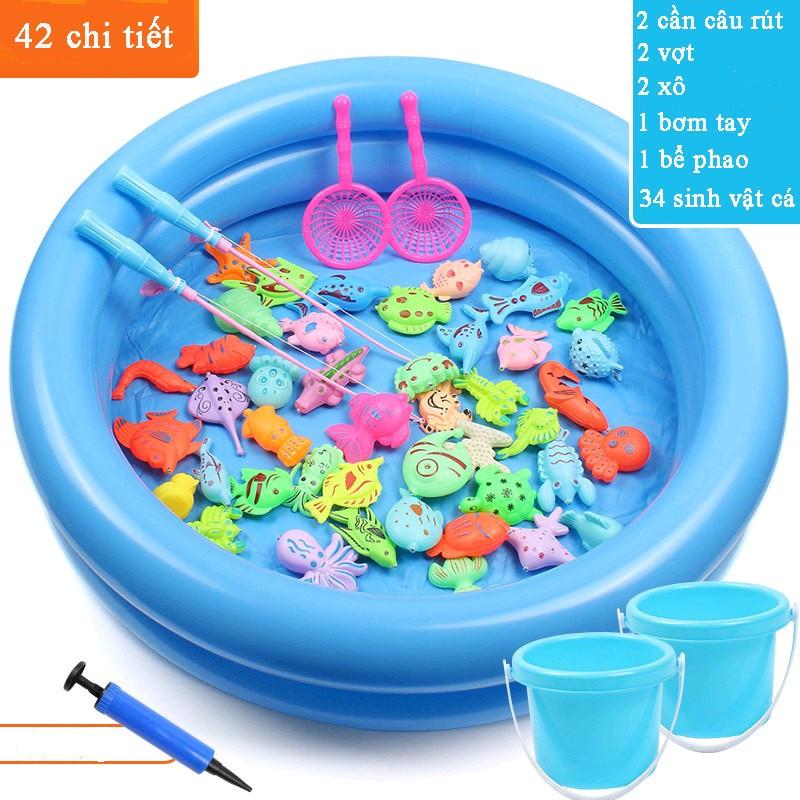 Đồ chơi câu cá 42 chi tiết kèm bể phao 2 tầng cho bé trai, bé gái, câu cá đồ chơi bộ mini