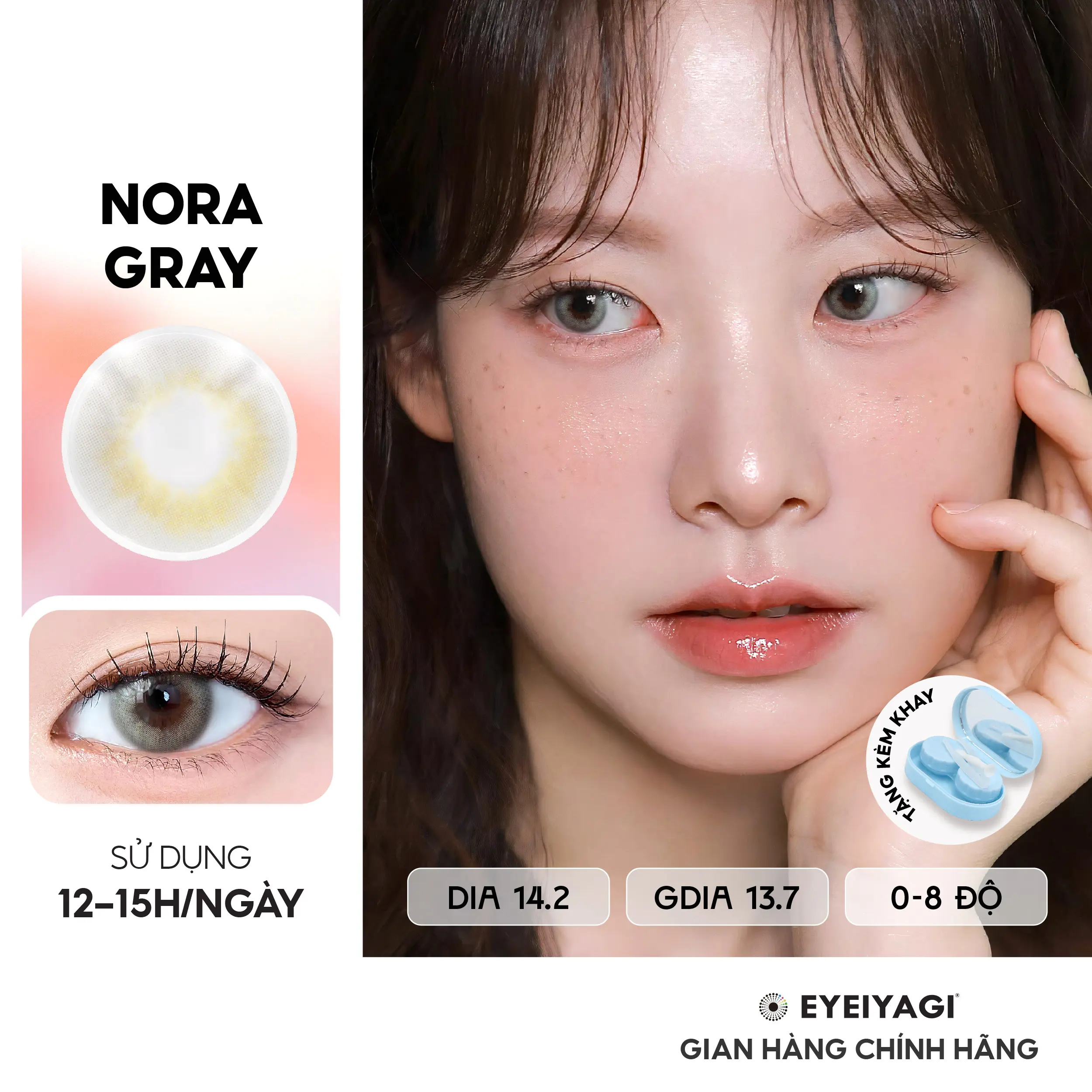 Lens xám tây cận 3 tháng EYEIYAGI Nora Gray | Độ cận 0-8 DIA 14.2mm | Chính hãng Hàn Quốc