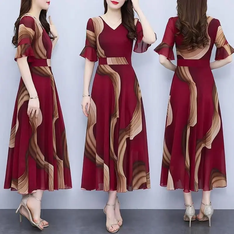 gaun sifon Korea baru mode gaun ukuran besar/Dress panjang/Dress korean style Casual Wanita Pendek Motif Baju Katun Polkadot 4