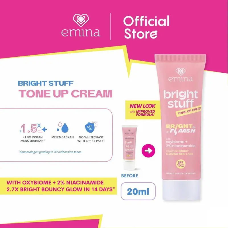 [Creator's Pick] NEW! Emina Bright Stuff Tone Up Cream 20 mL - Pelembab Wajah Mencerahkan Instan, Perlindungan dari Sinar UV 0