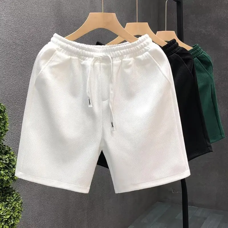 Quần Soóc Trắng, Dành Cho Nam Giới, Đơn Giản, Thương Hiệu Thời Trang Mùa Hè, Có Thể Mặc Ngoài Trời, Màu Trơn Quần Thể Thao, Dáng Rộng, Thích Hợp Mặc Đi Biển, Quần Soóc