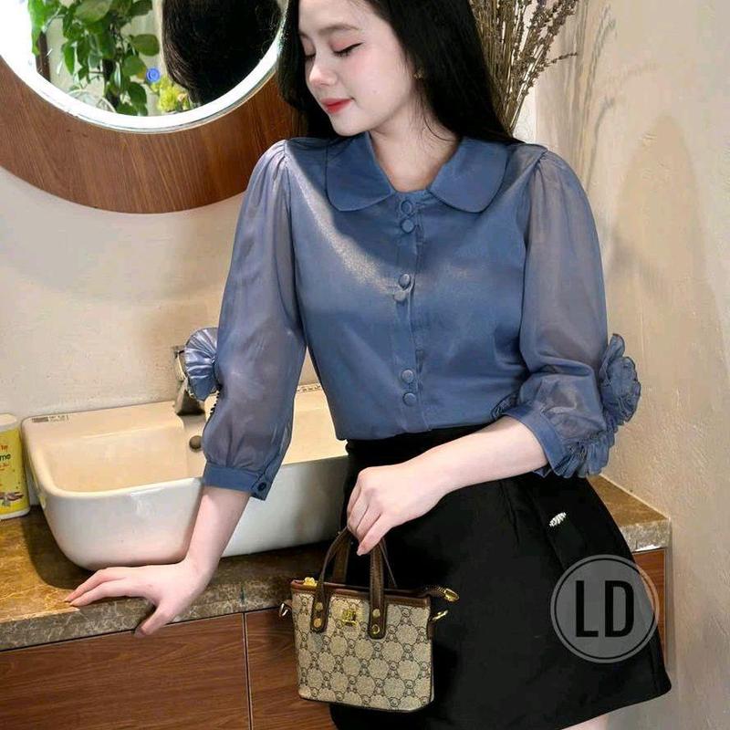 Áo sơmi công sở nữ cổ sen tay lỡ cuốn hoa hàng thiết kế chất đẹp Top Women Shirt 3