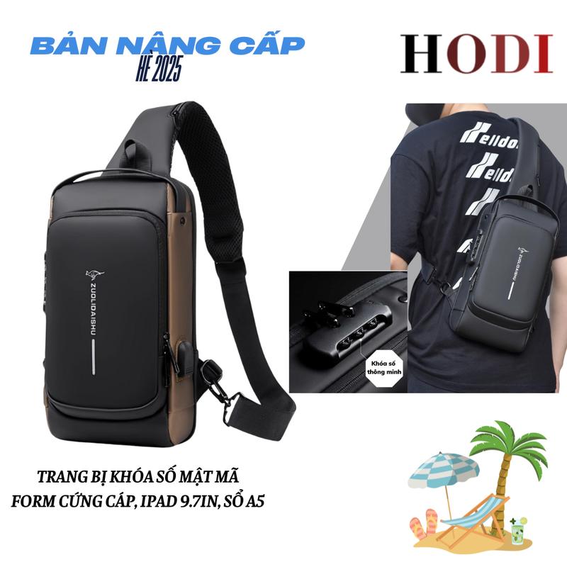 Túi đeo chéo nam [BẢN NÂNG CẤP]  có khóa mật mã CAO CẤP túi nam đeo chéo da Pu chống nước chống trộm HODI H02 Đeo chéo Bag Nhiều Ngăn Đeo Vai