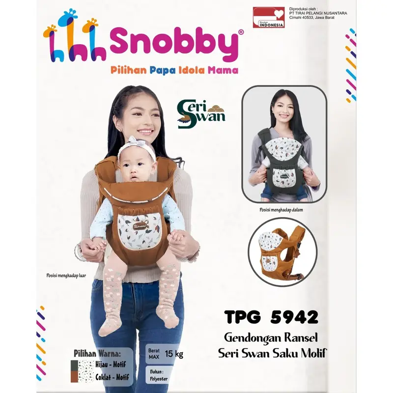 Snobby Gendongan Bayi Ransel Aplikasi Print Swan Series - TPG 5942 Gendong 2