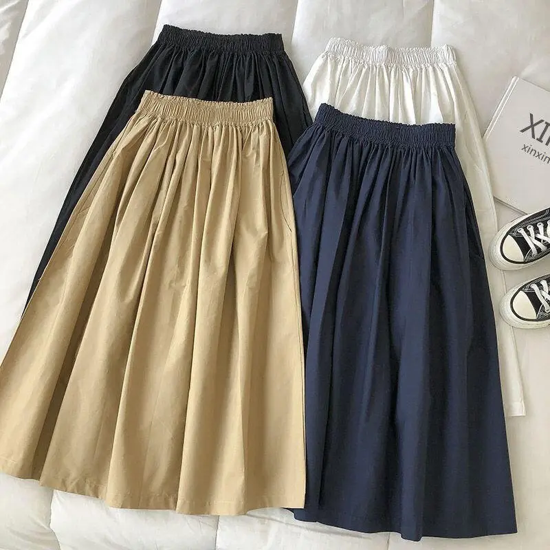 Váy Nửa Cho Nữ, Phong Cách Ins Hồng Kông, Màu Trơn Phong Cách Bảo Hộ Lao Động, Phong Cách Hàn Quốc, Dễ Phối Đồ Thích Hợp Cho Học Sinh, Váy Chữ A Cạp Cao Hàng Mới Về Mùa Hè 2024