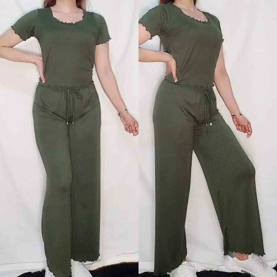 Plain Blouse and Pants Squarepants Terno Womenswear with two side pockets fit up Semi XL Cotton Spandex Fabric