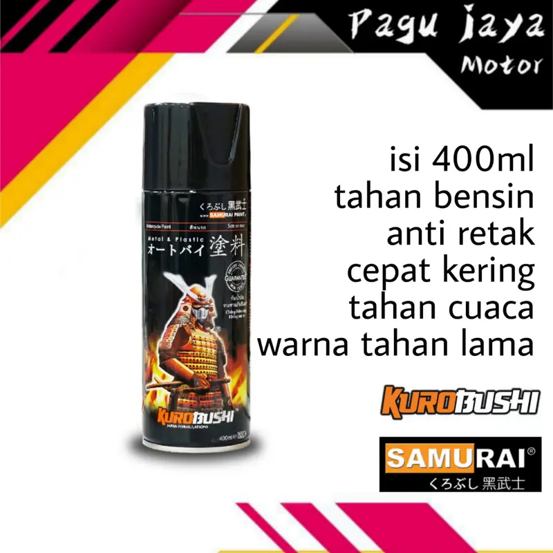 (JAWA-BALI) SAMURAI PAINT 109 BLACK HITAM GLOSS GLOSSY 400ml PILOX PILOK CAT SEMPROT SPRAY PAINT 2