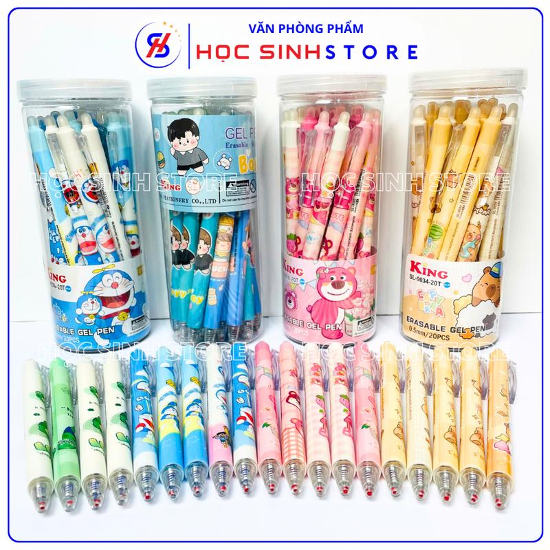 Lon 20 Cây Bút Gel Bấm Xóa Được King Ngòi 0.5mm Mực Xanh Tím Giao Mẫu Ngẫu Nhiên Bút Xóa Được Dành Cho Học Sinh Tiểu Học Mực Đậm Nét Nhỏ