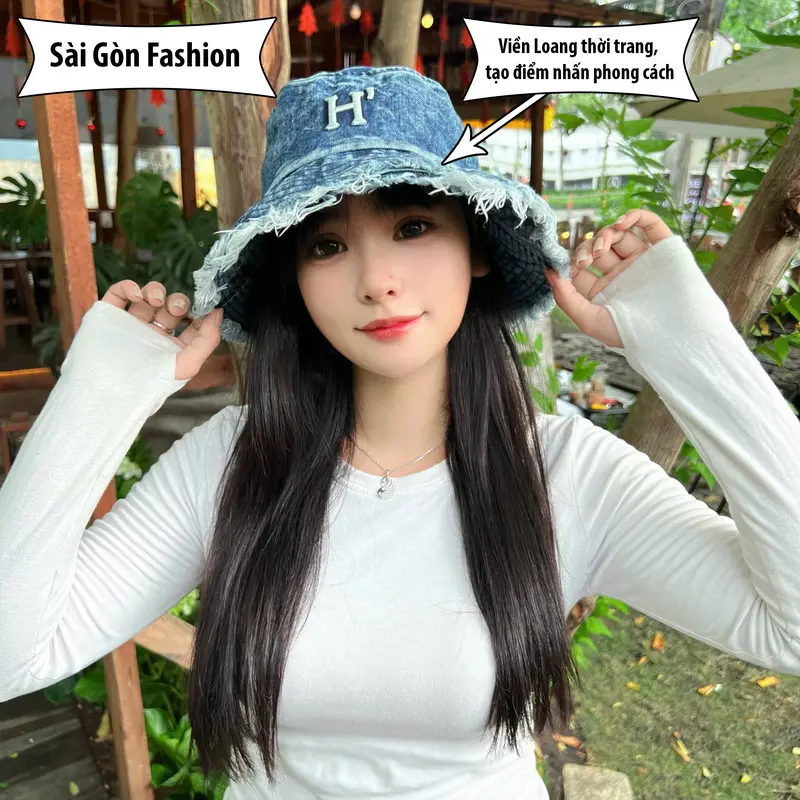 Mũ Bucket Tua Rua Chữ Cái từ A-Y chất Cotton form Unisex Nam Nữ 2