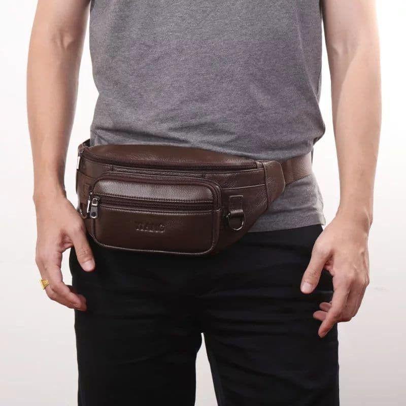 Waist Bag Pria Tas Slempang Pinggang Kulit Sintetis Tebal Import waterproof Waistbag 3