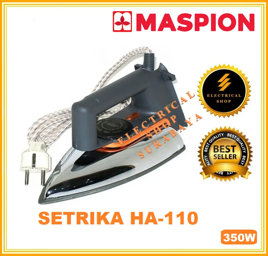 MASPION SETRIKA HA-110 350W GOSOKAN BAJU LISTRIK ANTI LENGKET IRON HA 110 HA110 350WATT 350 W WATT ORIGINAL GARANSI SNI
