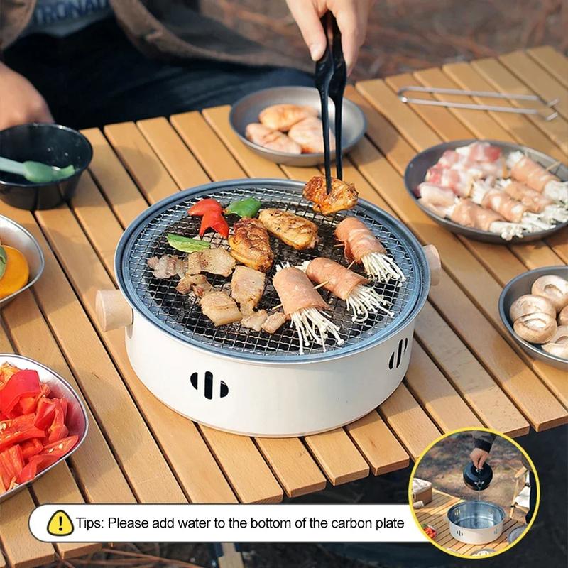 Product Introduction of 28cm (carbon-free) Portable Round Barbecue Grill with Barbed Wire Grill Non-stick Baking Tray Desktop Household Camping Barbecue Tools 5
