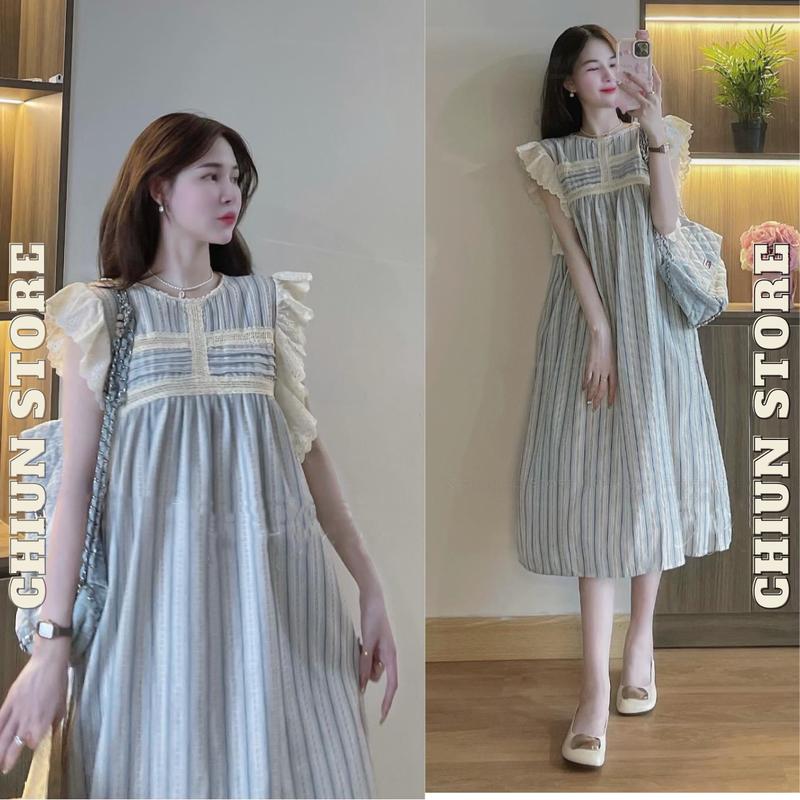 Đầm Bầu Váy Bầu Cánh Tiên Cộc Tay Chất Liệu Thêu Boi Phối Ren Thời Trang Trẻ Trung Mùa Hè Đi Chơi, Công Sở. Du Lịch M861 Chiun Store Nữ Women Dress
