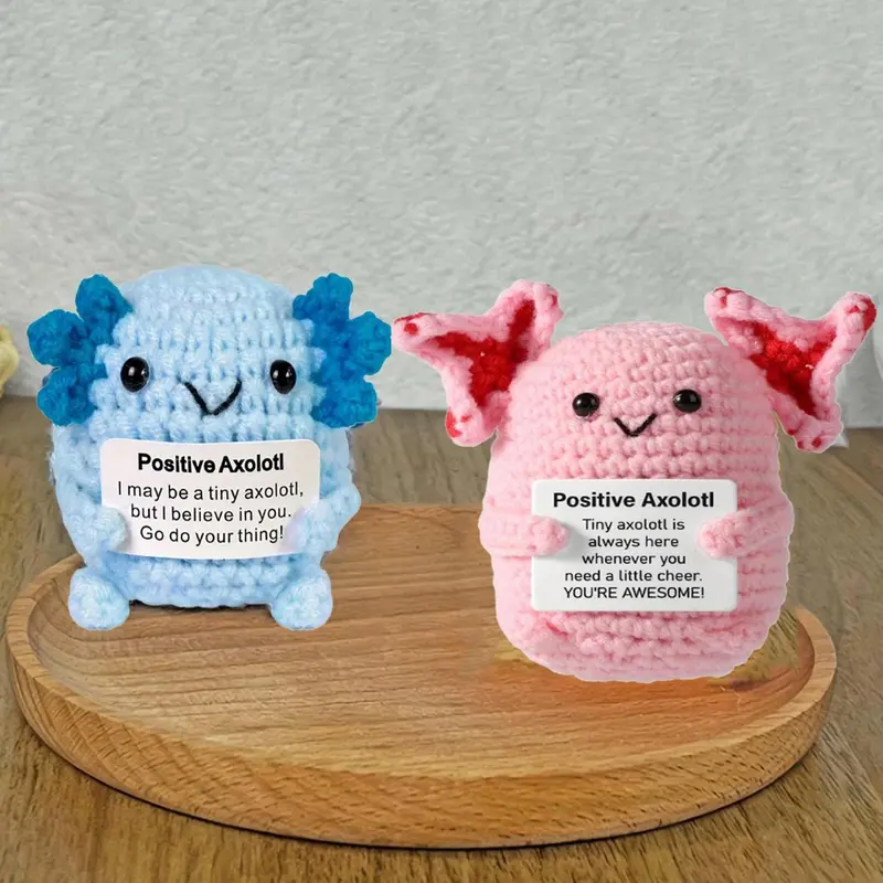 Cute Axolotl Crochet Kit, 2 Counts/set Crochet Kit, Soft Emotional Support Mini Axolotl Crochet Toy, Uplifting Knitting Toy, Birthday Gift 0