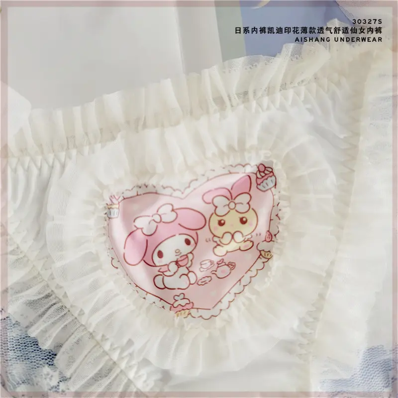 Đồ Lót In Hình Cô Gái Dễ Thương, Phong Cách Kitty, Ngọt Ngào Và Nóng Bỏng, Ren Mỏng, Thoáng Khí, Không Đường May, 30327S 4