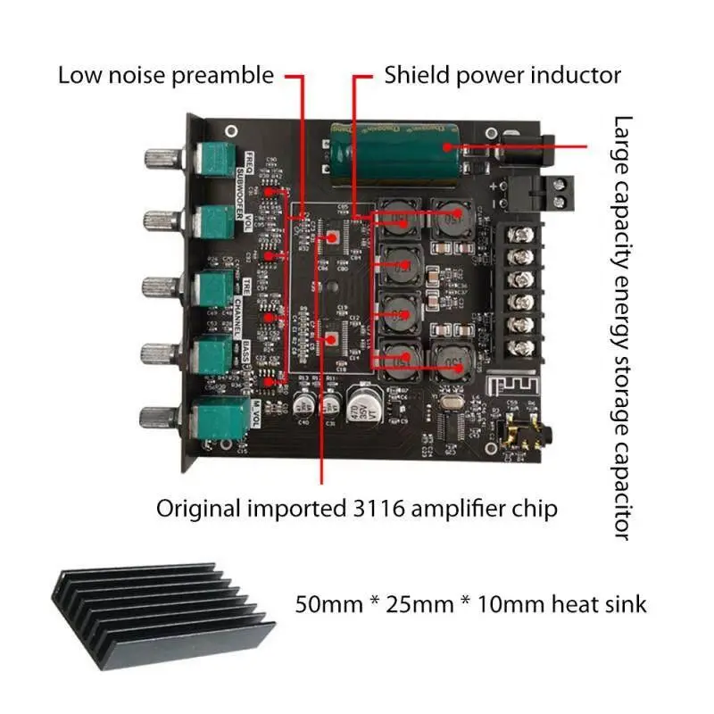 ZK-TB21 TPA3116D2 Bluetooth 5.0 Penguat Subwoofer Papan 50WX2 + 100W 2.1 Channel Power Audio Penguat Suara Stereo Papan 5