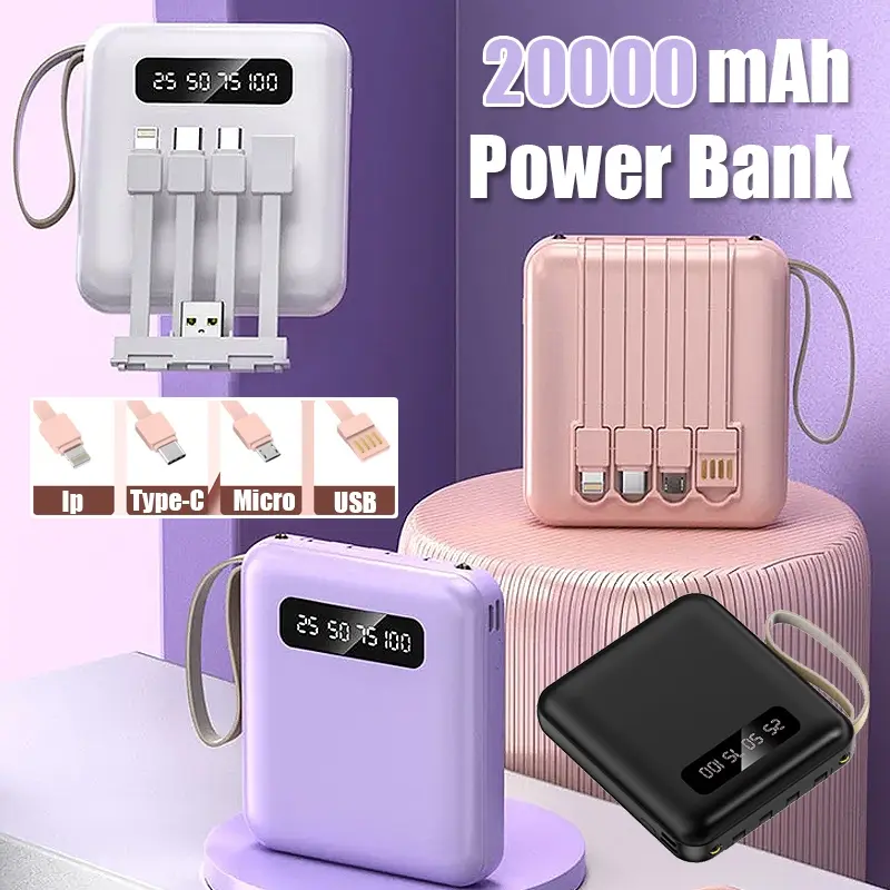 ori  20000Mah Fast Charging Power Bank With 4 Cables Powerbank Power Charging Mini Powerbank Battery Power Supply