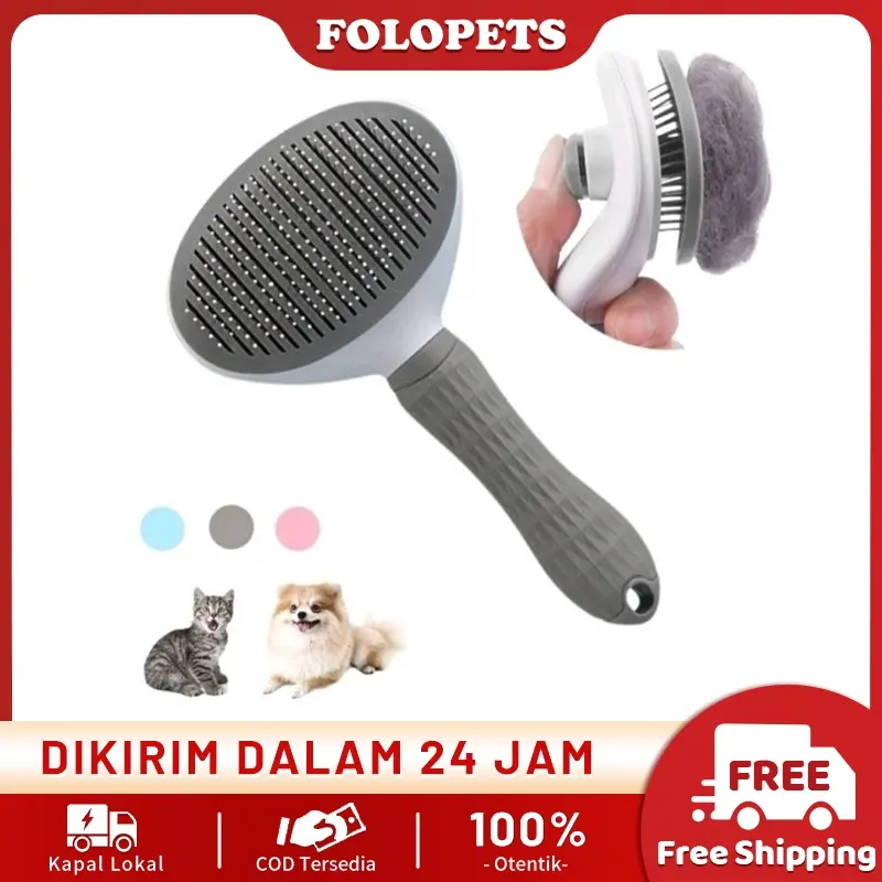 FOLOPETS Sisir Kucing One Touch + Sikat Bulu - Tekan Tombol Lepas Bulu Otomatis Sisir Anti Kusut Sisir Grooming Profesional 0