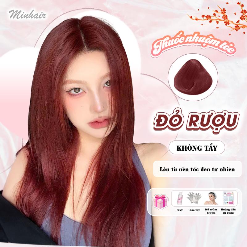 Thuốc nhuộm tóc Đỏ Rượu, không cần tẩy tóc tặng kèm oxi trợ dưỡng và bao tay Đổi Màu Tóc Nam Nữ