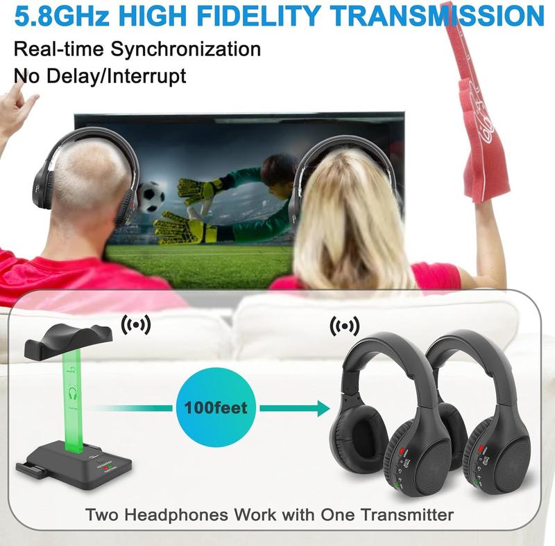 TikTok Shop Dual Wireless Headphones for TV Watching with 5.8GHz RF Transmitter Charging Dock Over On Ear TV Headphones Wireless for 25Hrs Playtime and No Lip Sync Delay Plug Play. Set of Two