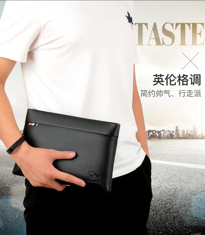 Product Introduction of Kangaroo Men's Handbag Fashionable Casual Large Capacity Clutch Male Clutch Male Clutch Soft Leather Envelope Bag Men's Bag 9
